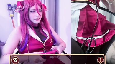 Marine Houshou Tries to Game Her Pussy With Vibrador Solo Cosplay Tease