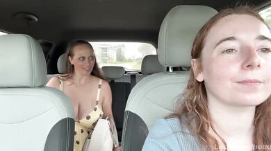 Shy redhead destroyed by big tits milf fake uber driver gushing creamy
