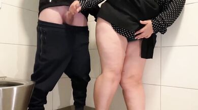 Voluptuous Stepmom Made Her Stepson Cum in a Public Restroom