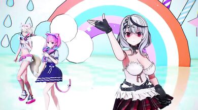 MMD Hololive Fuwawa Mococo Hakui Aqua Chloe Kara Destroyed Gushing Choked in HD Porn