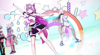 MMD Hololive Fuwawa Mococo Hakui Aqua Chloe Kara Destroyed Gushing Choked in HD Porn