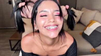 Skinny Brunette Swallows My Whole Cock Tight Delicious Pussy