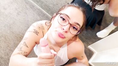 Tricked Nerdy Girlfriend With Pigtails For A Mouth Watering Blowjob And Huge Cumshot On Face