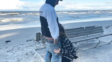 Dripping Creampie Public Beach Tattoed Muscle Man Rough Sex