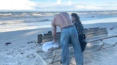 Dripping Creampie Public Beach Tattoed Muscle Man Rough Sex