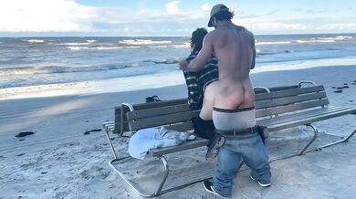 Dripping Creampie Public Beach Tattoed Muscle Man Rough Sex