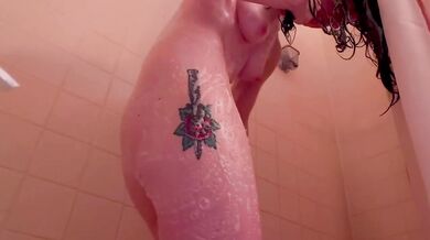 Throwback Goth Mommy Shower Masturbation Dildo Ride Soapy Wet Solo