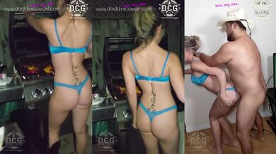 Blonde Trophy Wife Destroyed By BBQ Doggystyle Cumshot