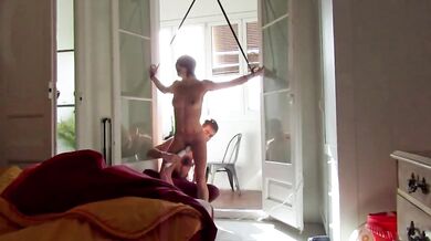 I Tie and Blind Brunette Friend for Hardcore Doggystyle and Blowjob