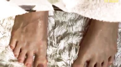 Horny Girlfriend Blonde Feet Rubbing on Rug Fetish Solo POV