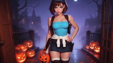 Trick or Treat Jill and D.Va Knock on Your Door Destroyed Gushing Choked