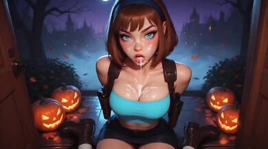Trick or Treat Jill and D.Va Knock on Your Door Destroyed Gushing Choked
