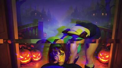 Trick or Treat Jill and D.Va Knock on Your Door Destroyed Gushing Choked