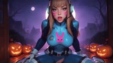 Trick or Treat Jill and D.Va Knock on Your Door Destroyed Gushing Choked