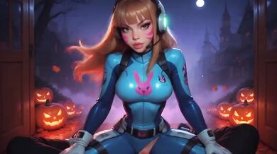 Trick or Treat Jill and D.Va Knock on Your Door Destroyed Gushing Choked