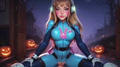 Trick or Treat Jill and D.Va Knock on Your Door Destroyed Gushing Choked