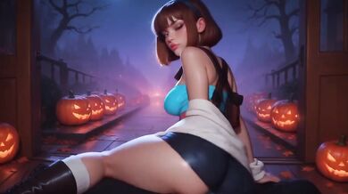 Trick or Treat Jill and D.Va Knock on Your Door Destroyed Gushing Choked