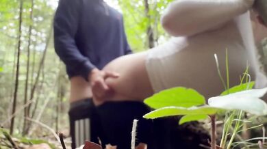 Horny 19 year old girl fucked in the woods doggy style with big ass pussy