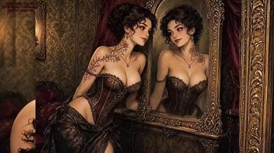 Grok AI Vintage Bordello Brunette Teasing Corset POV Big Tits