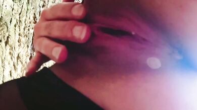 Brunette creampie in the woods public pissing cum dripping pussy