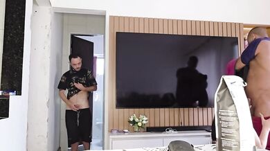 Hot Wife Seduces Delivery Guy While Husband Watches Everything