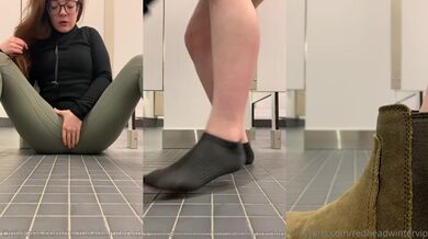 Sneaky Public Bathroom Amateur Redhead Masturbating Thick Thighs Gushing Orgasm