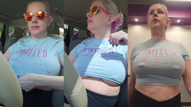 Busty Blonde Runs Errands While Public Flashing Braless Pokies Big Tits MILF