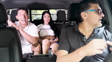 Colombian MILF tetona pervertida rides huge cock in car cumtits on road