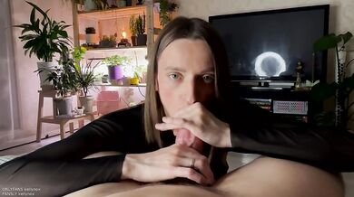Petite Brunette Blowjob Big Dick Cum in Mouth Drool