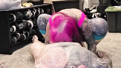 Alt Tattooed MILF in Leotard Sucks Deep and Chokes on Cum