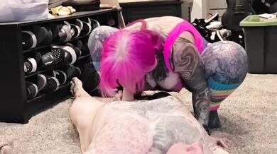 Alt Tattooed MILF in Leotard Sucks Deep and Chokes on Cum