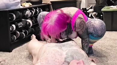Alt Tattooed MILF in Leotard Sucks Deep and Chokes on Cum