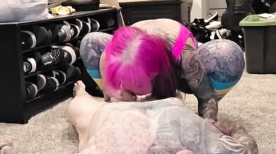 Alt Tattooed MILF in Leotard Sucks Deep and Chokes on Cum