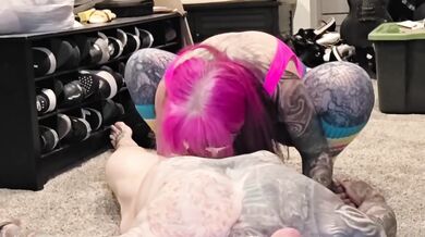 Alt Tattooed MILF in Leotard Sucks Deep and Chokes on Cum