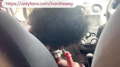 POV Ebony Uber Driver Blowjob In Car Public Parking Area Sloppy Deepthroat