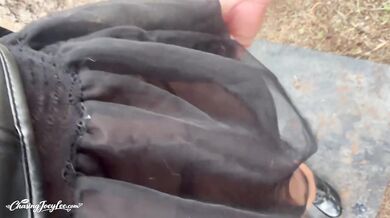 Getting Nailed on the Cross in Rainy Forrest Outside Real Couple Leather Boots Fingering Risky Panties to the Side Quickie Flexible Heels Creamy