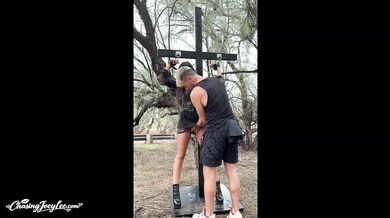 Getting Nailed on the Cross in Rainy Forrest Outside Real Couple Leather Boots Fingering Risky Panties to the Side Quickie Flexible Heels Creamy