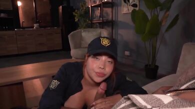 Officer Threatened With Arrest Takes Busty Latina Red Head To His House For Doggystyle Cumshot