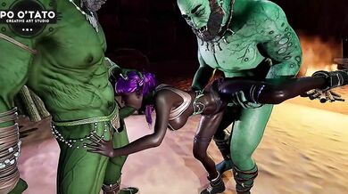 Dark Elf Destroyed By Orc Camp Gangbang Monster Cock Double Penetration 3D Cartoon