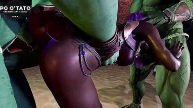 Dark Elf Destroyed By Orc Camp Gangbang Monster Cock Double Penetration 3D Cartoon