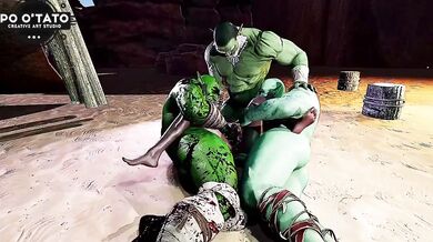 Dark Elf Destroyed By Orc Camp Gangbang Monster Cock Double Penetration 3D Cartoon