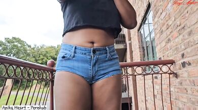 Step Sis Teasing on Balcony with Doors Open Risky Outdoor Public Fuck