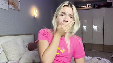 Horny College Blonde Stepsister Masturbating With Dildo Riding Shaved Pussy