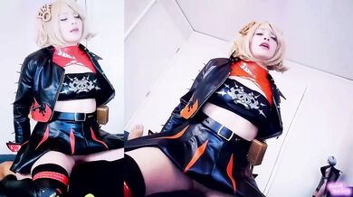 Burnice Blonde Leather Cosplay Destroyed Doggy Gushing Cumshot