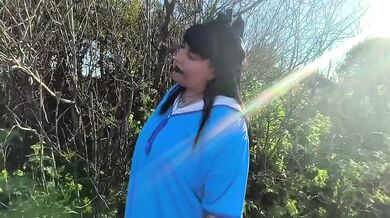 Goth doll choking big tits pov blowjob outdoors