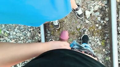 Goth doll choking big tits pov blowjob outdoors