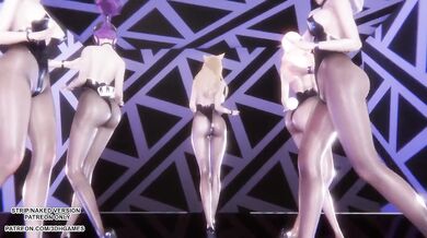 MMD Hentai Kpop Dance Destroyed Ahri Kaisa Seraphine Evelynn Akali Ready to Choke Gushing