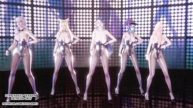MMD Hentai Kpop Dance Destroyed Ahri Kaisa Seraphine Evelynn Akali Ready to Choke Gushing