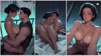 Cyberpunk Brunette Brunette Big Tits Black Lingerie Face Tattoo Rooftop Rainy Wet City Night Neon Lights Teasing Ahegao Simulation Love Destroyed Gushing Choked