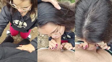 Couple Destroyed Cute Brunette Nerd Blowjob With Big Cock Cumshot